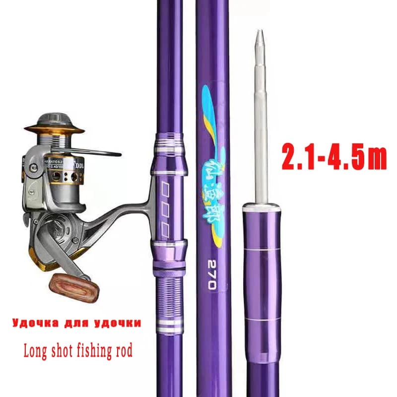 Canne à pêche spinning télescopique en carbone violet, longue portée, 2.1m, 3.6m, 3.9m, 4.2m, 4.5m