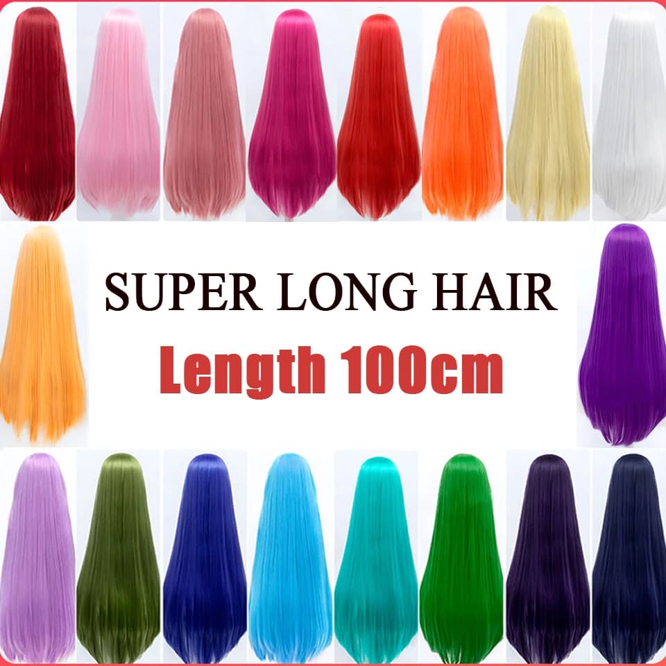 Perruque de cosplay HUAYA extra longue et droite, résistante à la chaleur, en cheveux synthétiques, pour fêtes et événements d'anime, noir, bleu, rose, vert, jaune, rouge, or