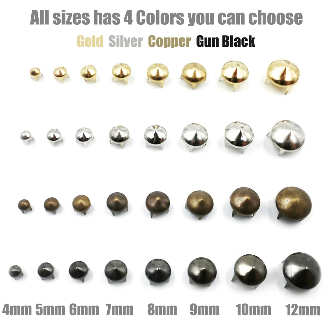 100 pièces 4-12mm 4 griffes cône pointe Nailhead taches goujons Rivets Punk Rock bricolage artisanat en cuir pour vêtements sac chaussures pièces décoration