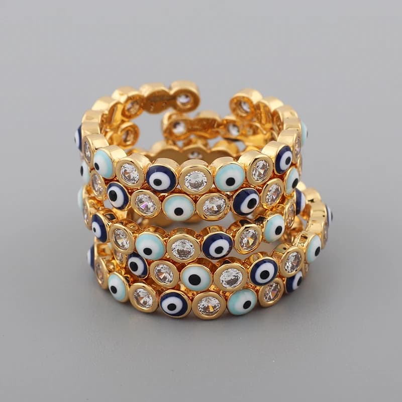 Bague ouverte bohème pour hommes et femmes, biscuits mauvais œil arc-en-ciel, plaqué or 18 carats, vintage, midi sur le doigt, bijoux de sécurité, nouveau style
