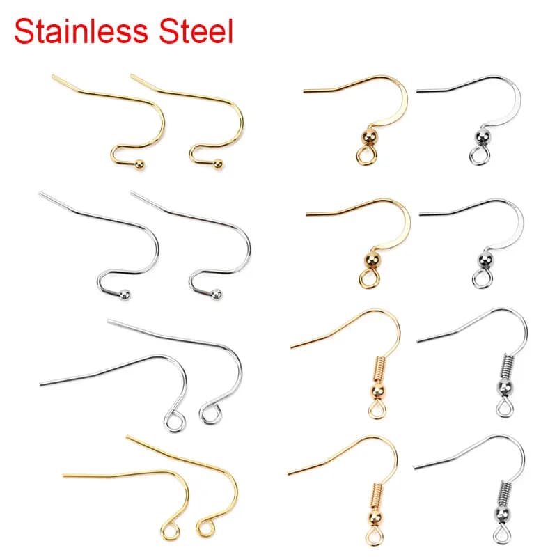 Crochets de boucles d'oreilles hypoallergéniques en acier inoxydable, 50 pièces, sans Nickel, Anti-allergie, fil de fermoir pour bricolage, fabrication de bijoux
