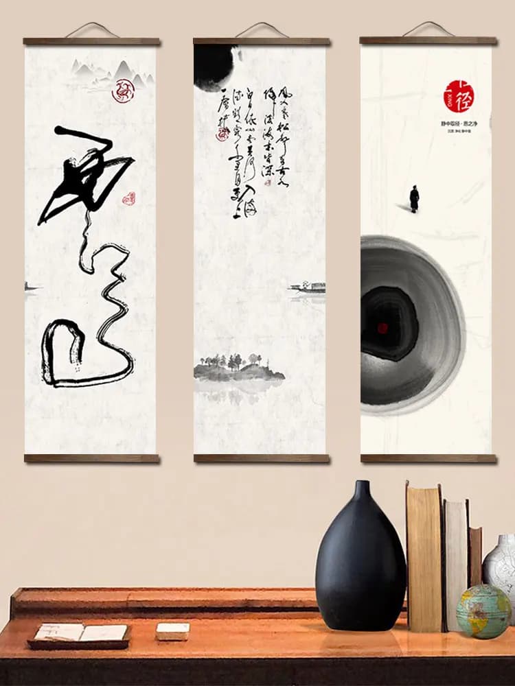 Peinture à l'encre de style chinois et japonais pour la décoration de la maison, art mural de salon, affiche d'image, peintures en bois, décor de toile