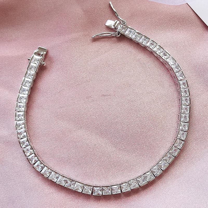 Bracelet Vintage en diamant de laboratoire, coupe princesse, or 14 carats, pour fiançailles, mariage, bijoux de fête de Tennis pour femmes