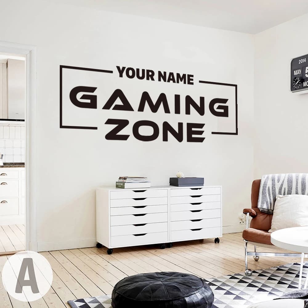 Autocollant mural en vinyle avec nom personnalisé, Zone de jeu, autocollant mural pour Gamer, salle de jeux, chambre d'enfants, décoration de maison