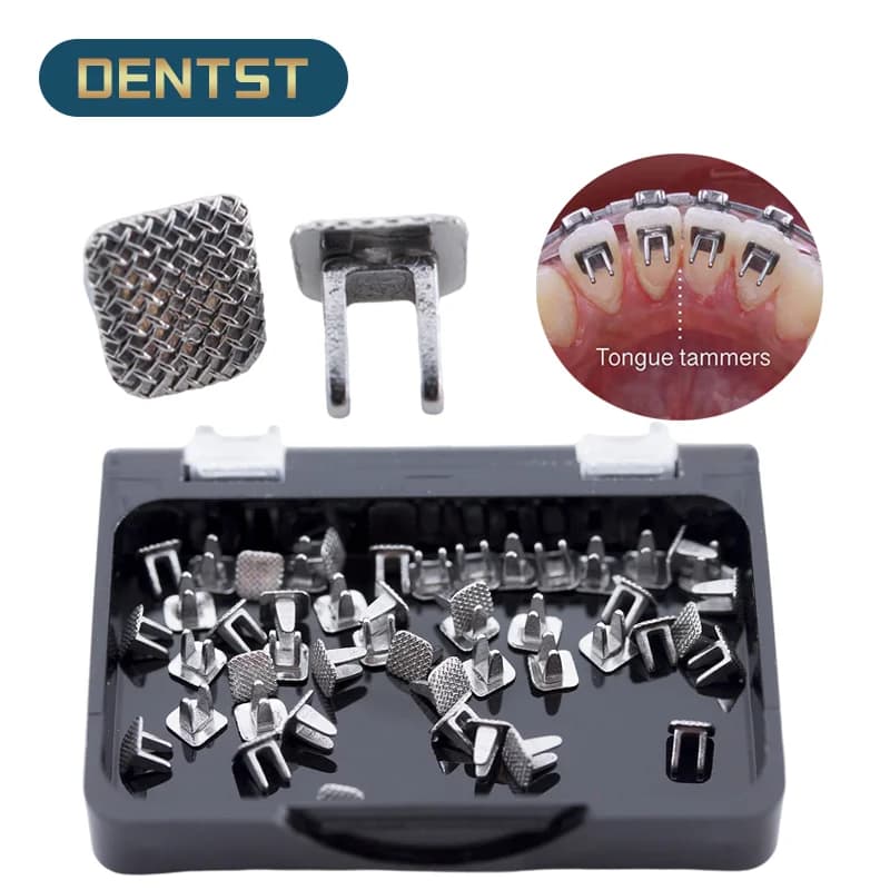 Dentst 50 pièces Pointes linguales orthodontiques dentaires, adhésives, à charnière, pour la correction des habitudes linguales, avec système de fixation à bouton