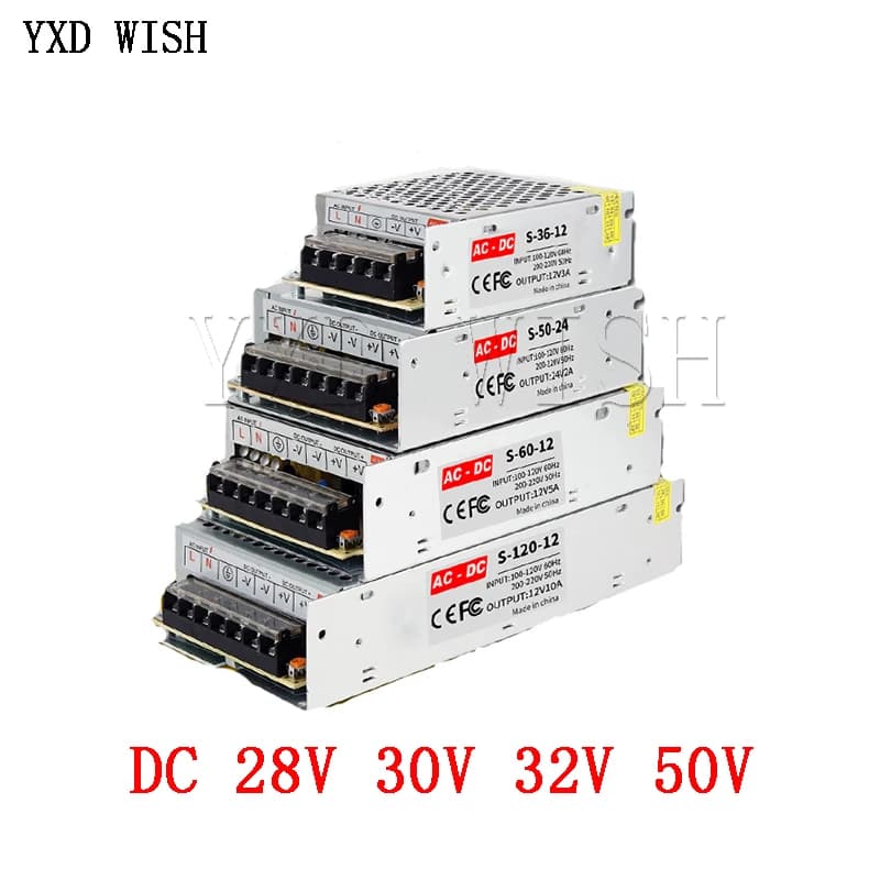 Transformateur d'éclairage AC 110V-220V vers DC 28V 30V 32V 50V, adaptateur d'alimentation 1A 2A 3A 4A 5A 10A 15A 20A, driver de bande LED avec interrupteur