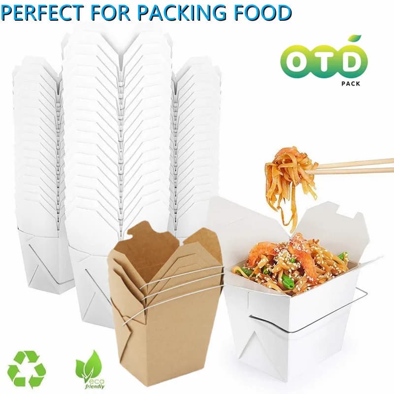 Récipient à emporter avec poignée, papier kraft micro-ondable, boîte à emporter, fuite et graisse, préparation de repas, degré