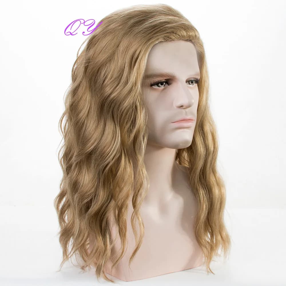Perruques synthétiques longues blondes à ondulations d'eau pour hommes, perruque naturelle bouclée, taille réglable, adaptée à un usage quotidien, perruque pour homme