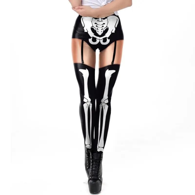 VIP FASHION – Leggings squelette pour femmes, pantalon slim élastique, Sexy, Costume d'halloween, imprimé en 3D, pour entraînement, Fitness