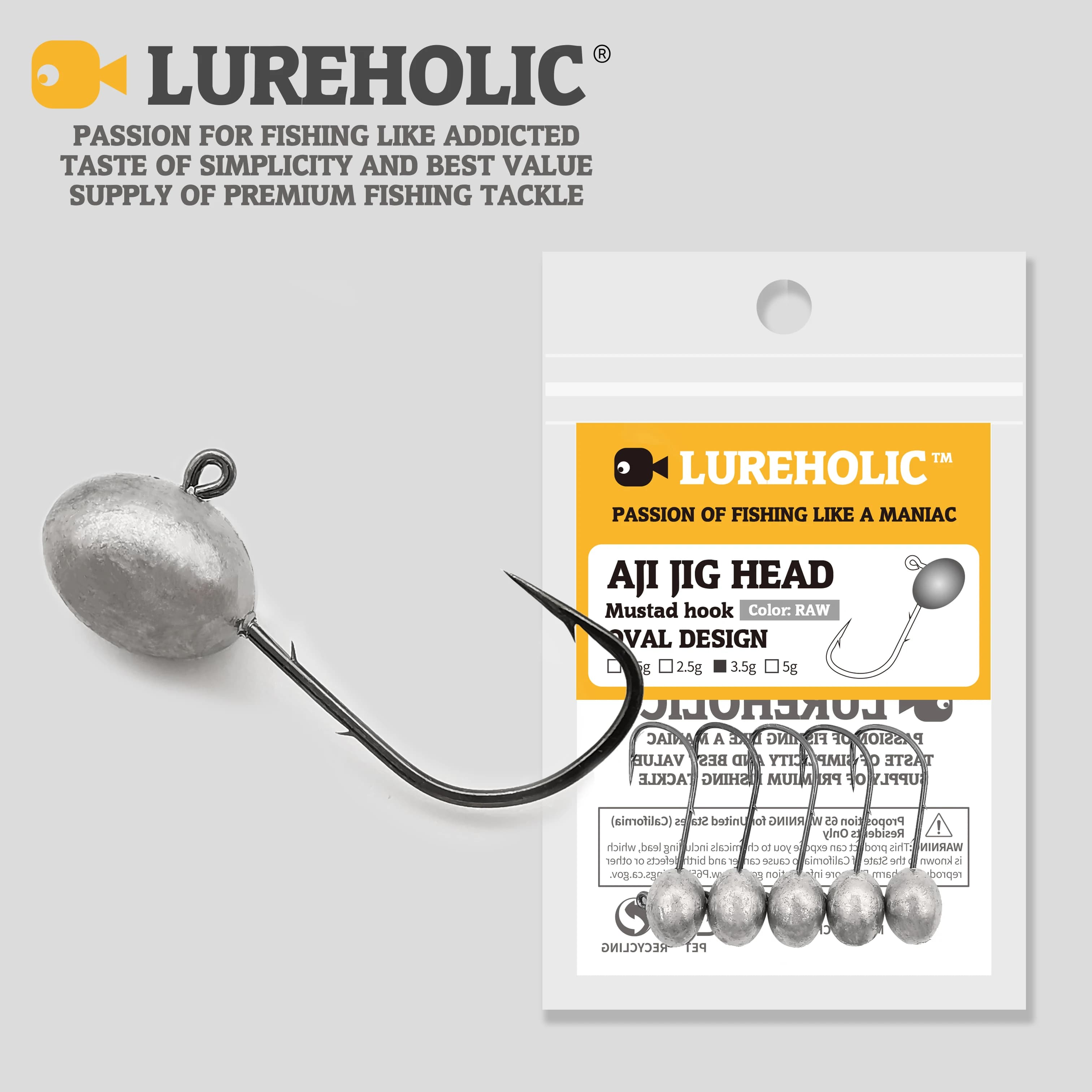 Lureholic 5 pièces Aji tête crochet avec crochet Mustad 1.5g 2.5g 3.5g 5g roche crochets de pêche Finesse leurre pêche gabarit tête double barb