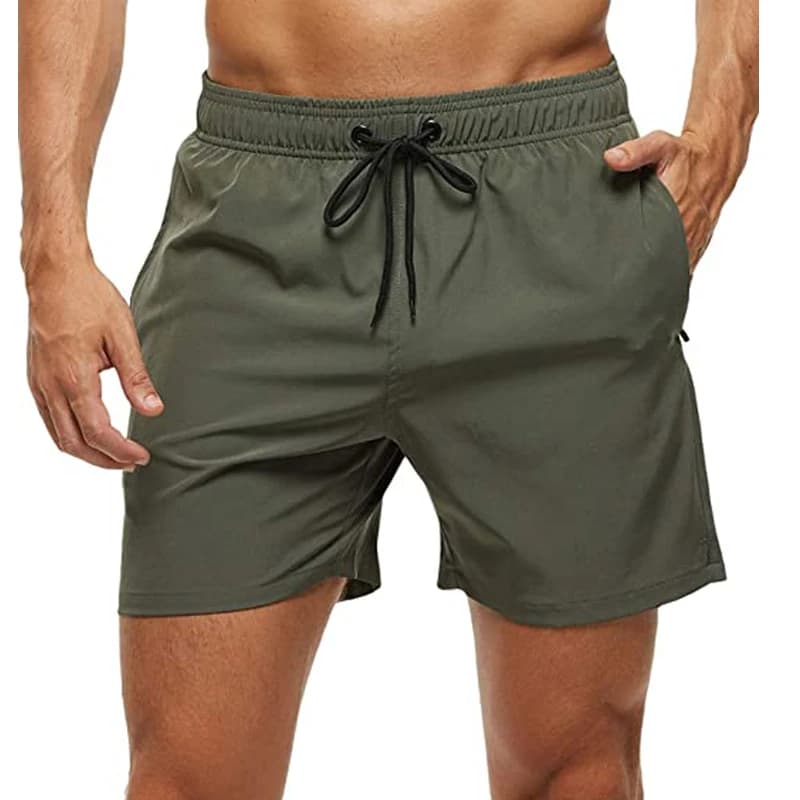 Short de plage à séchage rapide pour hommes, short de bain à fermeture élastique avec poches zippées et doublure en maille
