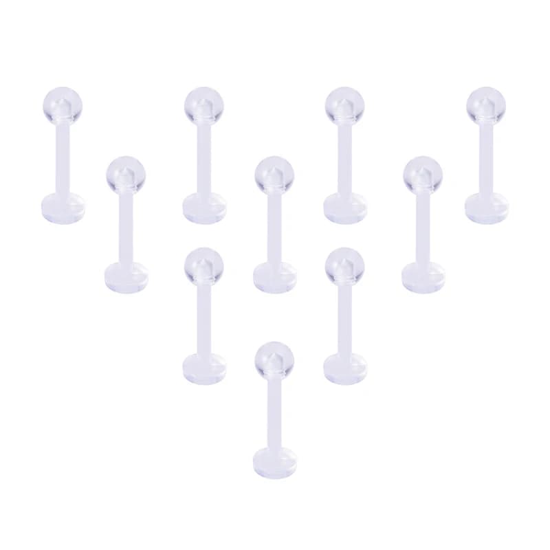 Boucle d'oreille Flexible en acrylique transparent, 10 pièces, Piercing Labret anneau Bioflex oreille Cartilage barre Tragus Helix retenue bijoux Flexible 16G