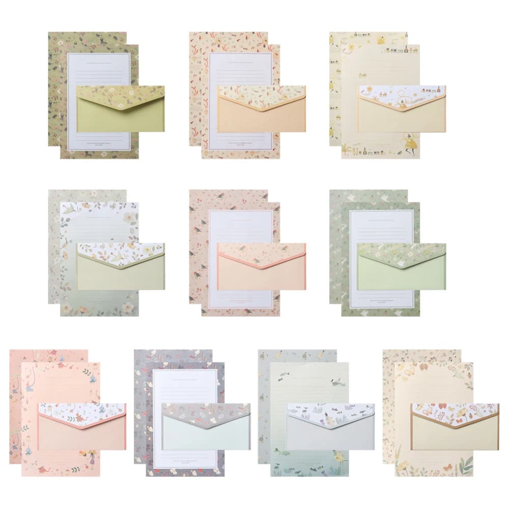 Papier à lettres de conception différente avec enveloppes, motif de dessin animé, lettre florale vintage, papeterie scolaire, fournitures de bureau, 6 pièces, 3 pièces