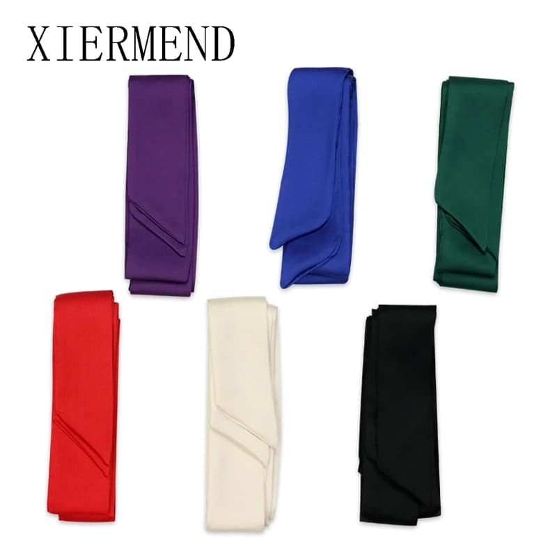 Petit tempérament contracté longue écharpe de couleur pure foulards, femmes printemps et automne mode sac ruban ceinture écharpe maigre