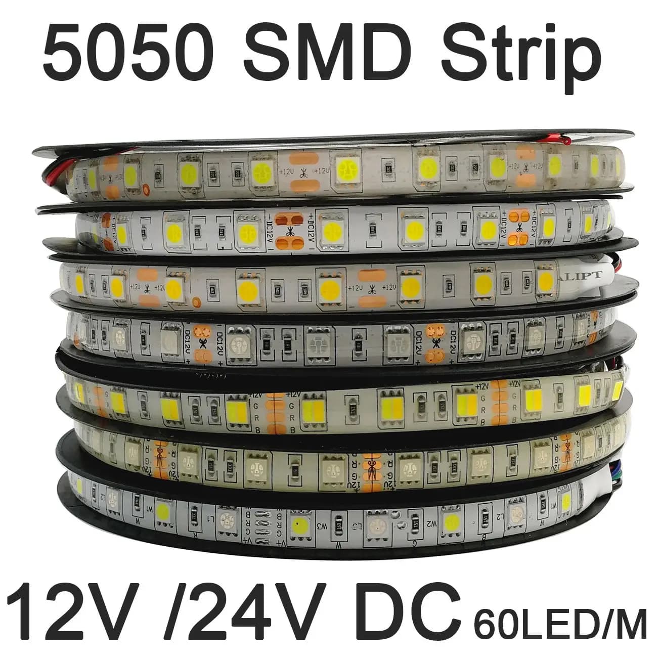 Bande LED SMD 5050, 5m, 12V, 24V, 60 diodes/m, éclairage de décoration Flexible, IP20 IP65, étanche, RGB RGBW RGB CCT, blanc chaud