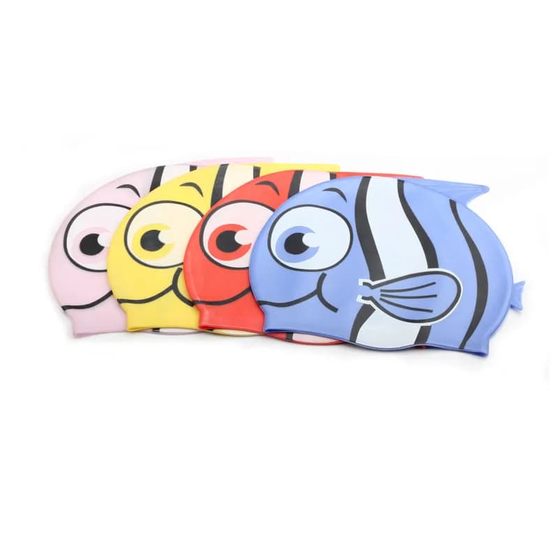 Casquette de natation élastique en Silicone pour garçons et filles, chapeau de plongée, étanche, pour enfants, protection d'oreille, poisson Tropical, dessin animé