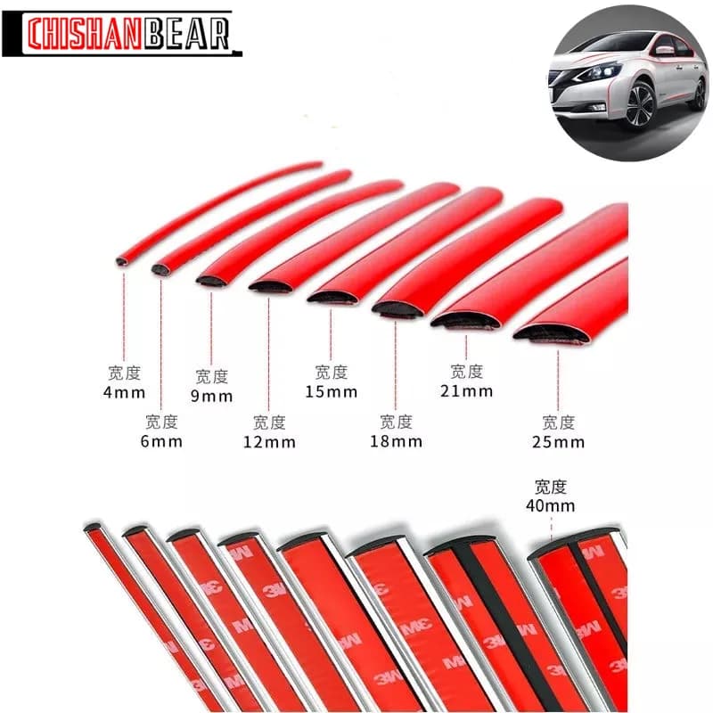 Bande décorative rouge auto-adhésive pour pare-chocs de voiture, 3M /5M, matériau PVC épais pour éviter les rayures du corps, accessoire de décoration de voiture