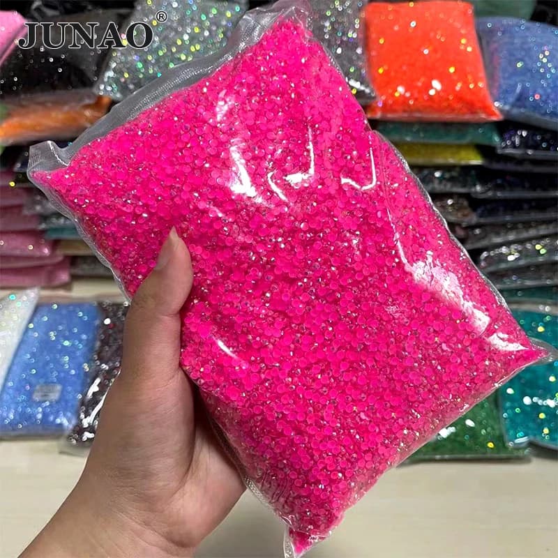 JUNAO vente en gros 2mm 3mm 4mm 5mm 6mm gelée Rose AB résine Strass Flatback bricolage pierres en vrac Non correcteur à chaud ongles Strass cristal