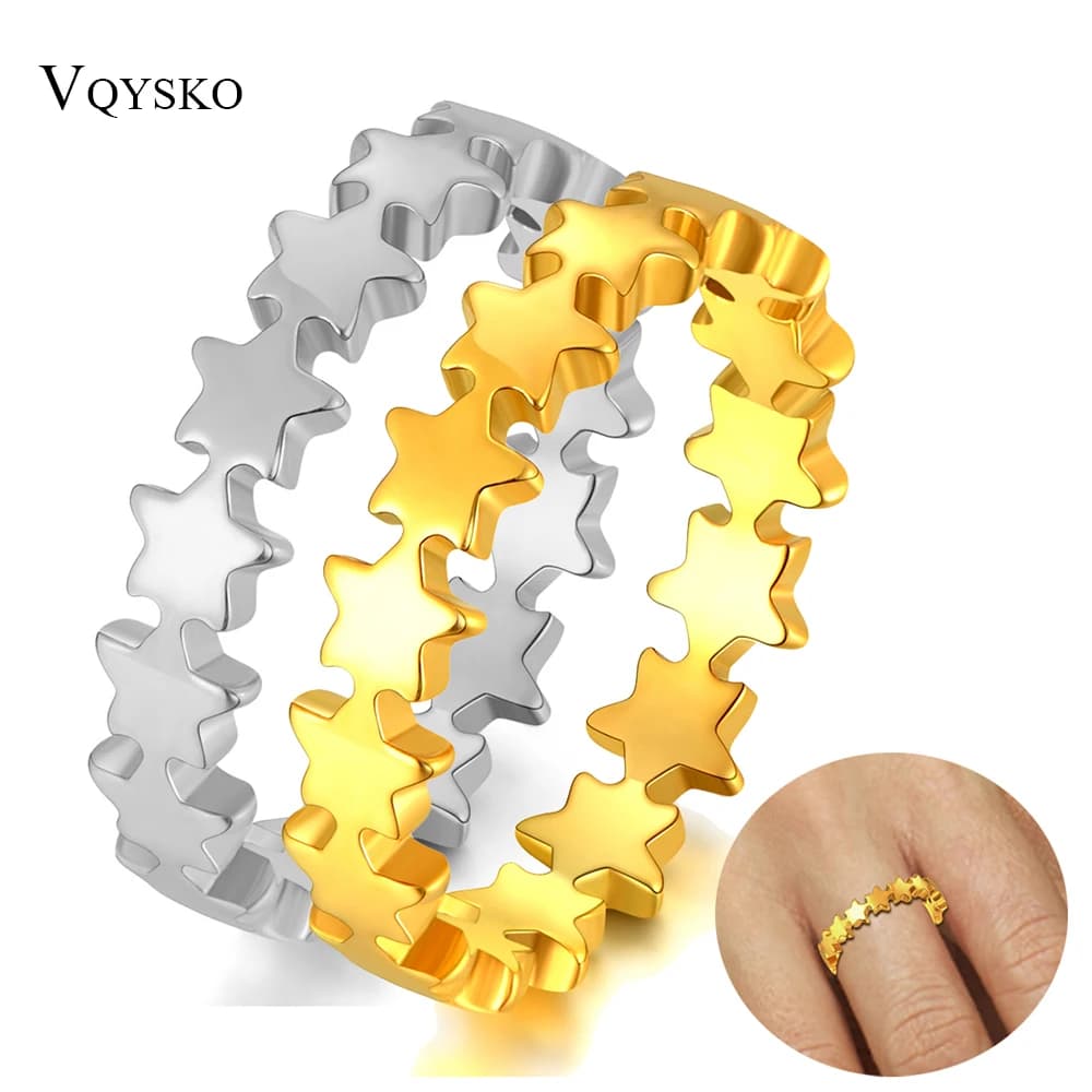 Bague en acier inoxydable en forme d'étoile, empilable, pour déclaration de fiançailles, mariage