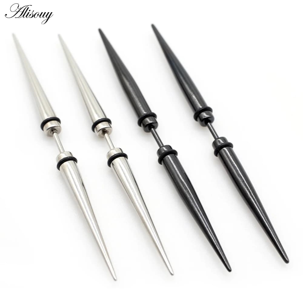Alisouy 2 pièces unisexe gothique Punk pointe cône acier inoxydable haltère haltère oreille boucles d'oreilles pour hommes femmes Piercing bijoux