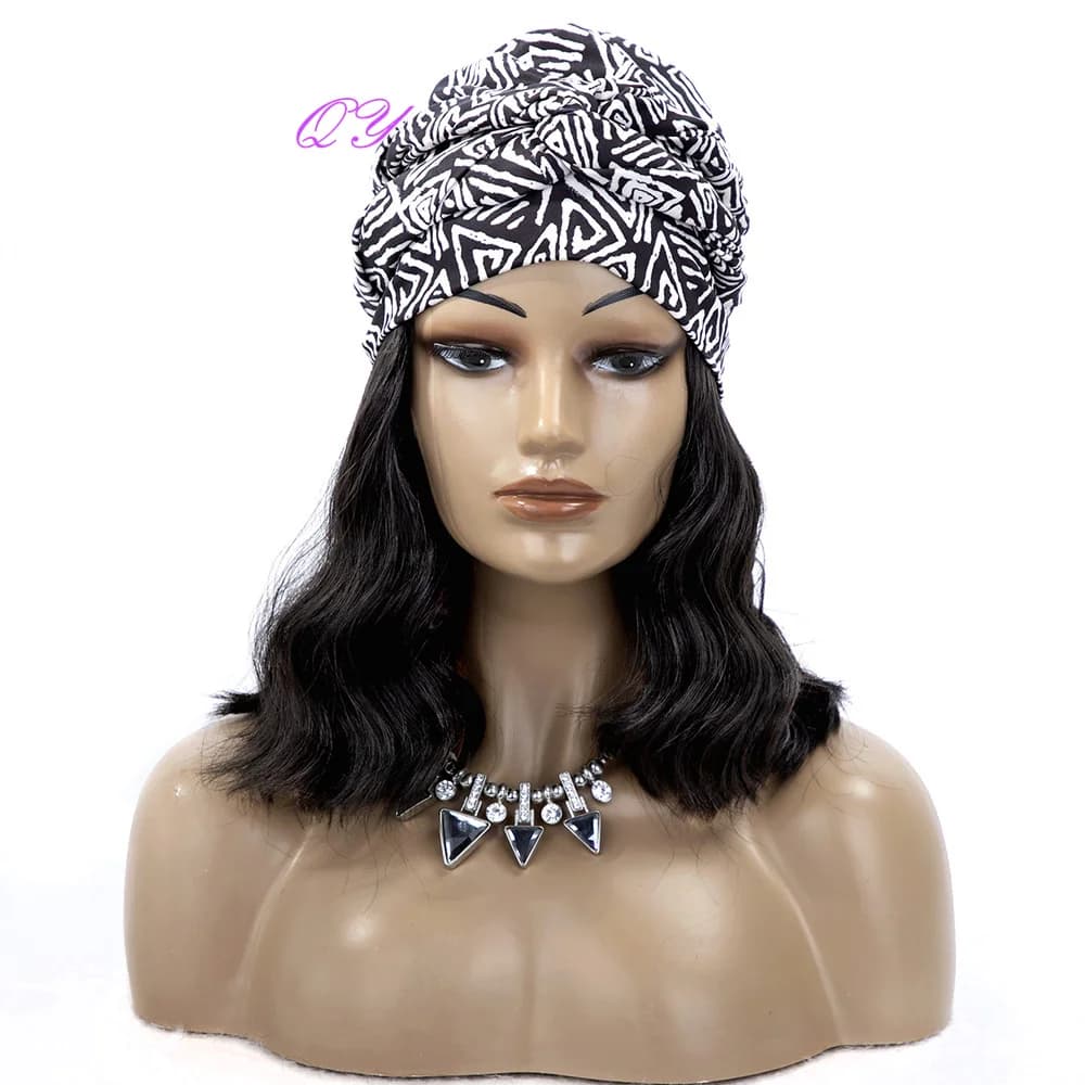 Perruque synthétique à frange noire pour femme, turban noir et blanc, ondulé, ultraviolet, nouveau 03 utilisation
