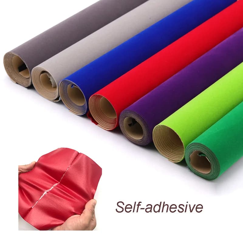 Tissu auto-adhésif élastique floqué 50x148cm, Surface en velours en peluche pour boîte à bijoux, emballage, réparation, décoration, artisanat de bricolage