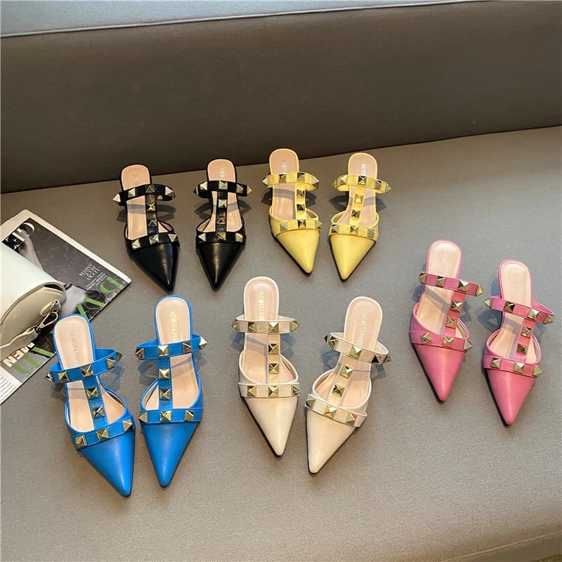 Baotou-Chaussures à Talons Fins et Pointus pour Femme, Demi-Pantoufle, Talon Moyen, Bouche Peu Profonde, Paresseux, Nouvelle Collection 2021