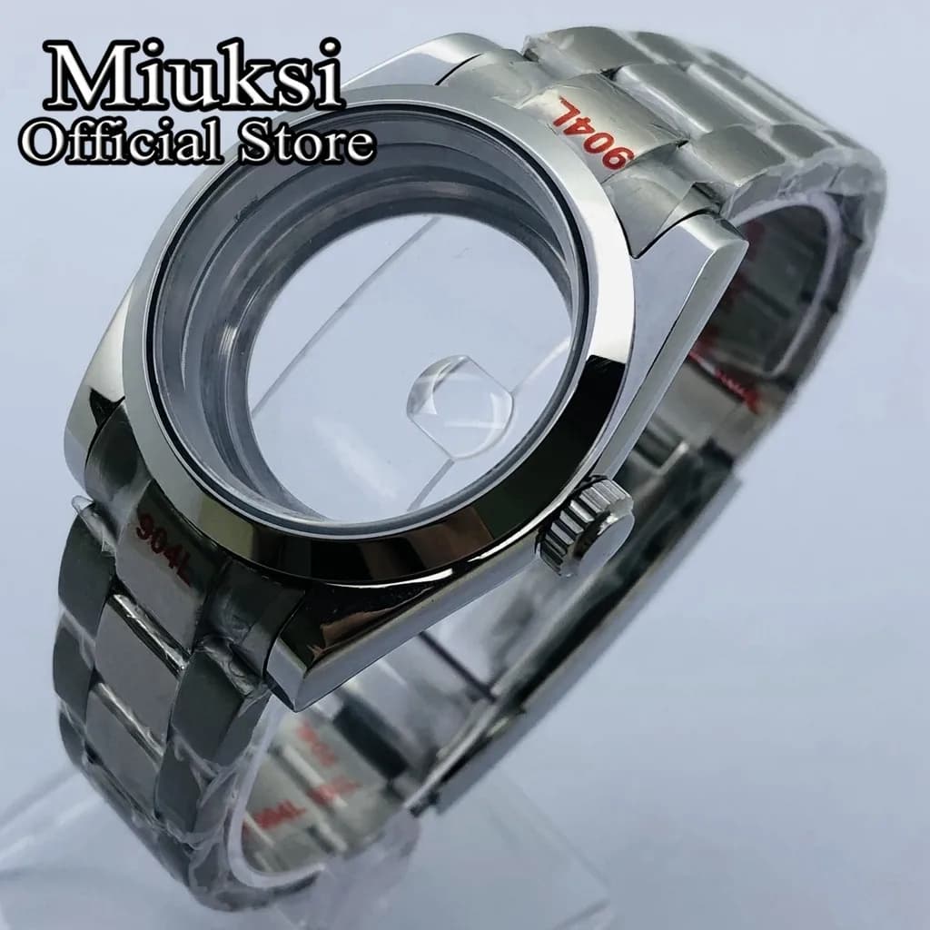 Miuksi 36mm/40mm boîtier argent verre saphir date fit NH35 NH36 NH34 ETA2824 2836 Mingzhu DG2813 3804 Miyota8205 8215 mouvement