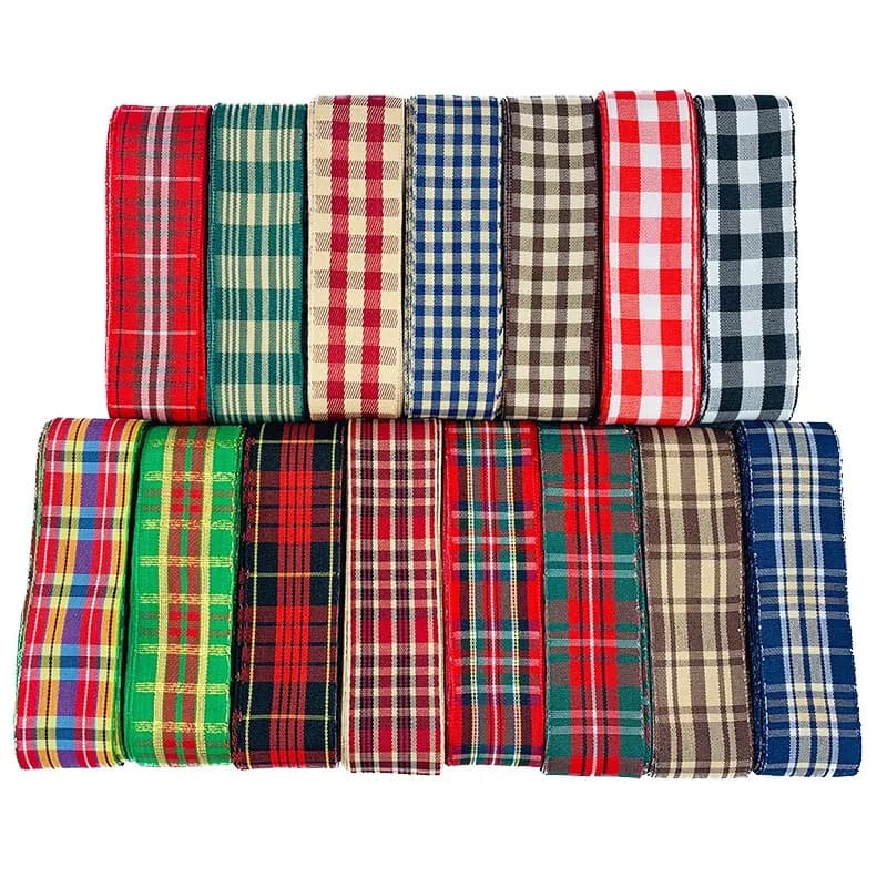 Ruban imprimé à carreaux, 5 Yards, 25mm, pour décoration de fête de mariage de noël, bricolage, emballage cadeau avec nœud, artisanat fait à la main