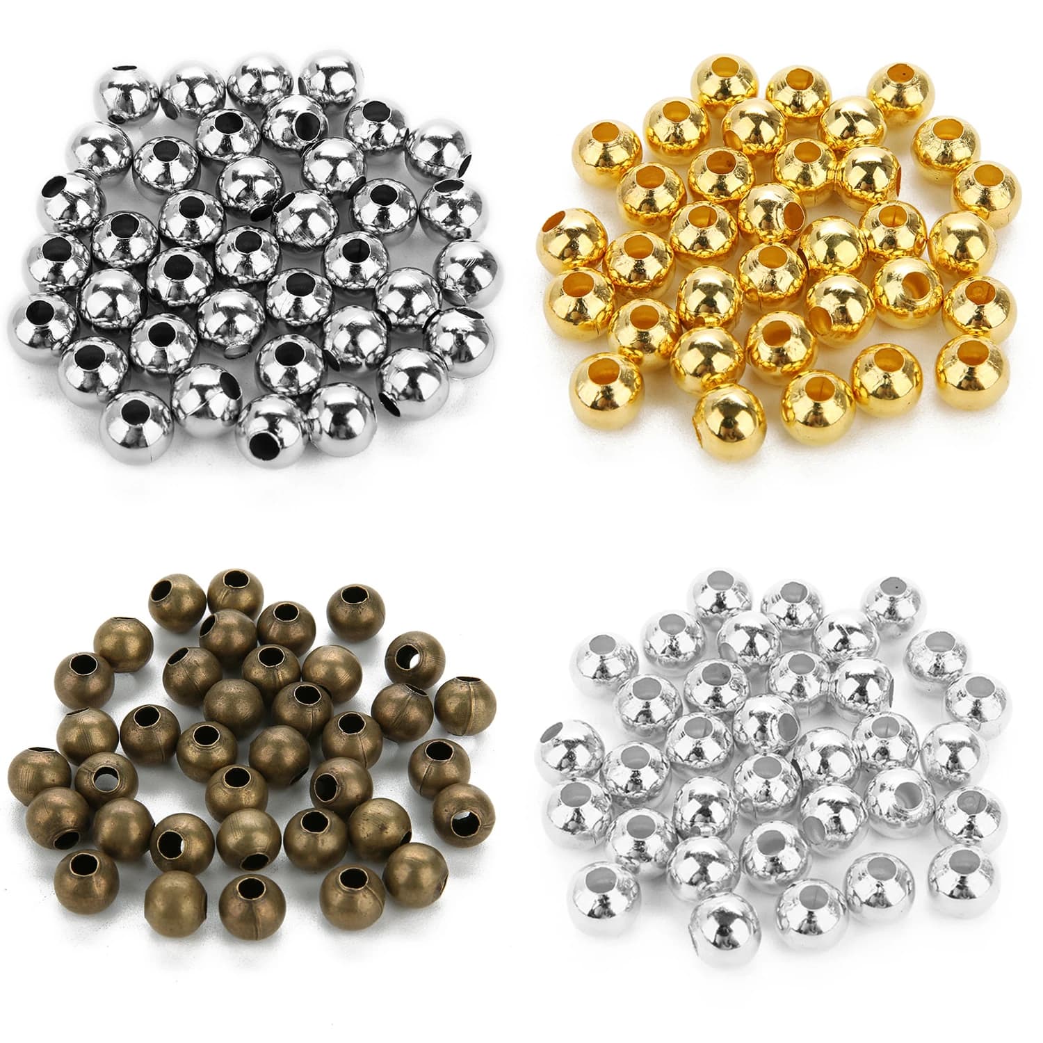 Perles métalliques de couleur or/Bronze/argent, perles rondes d'espacement pour la fabrication de bijoux, accessoires de bricolage 3/4/6mm