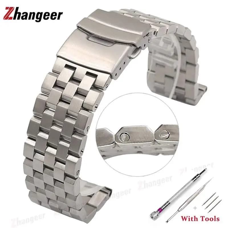 18mm 20mm 22mm 24mm 26mm haute qualité entièrement solide en acier inoxydable Interface plate Bracelets de montre Bracelet avec outils