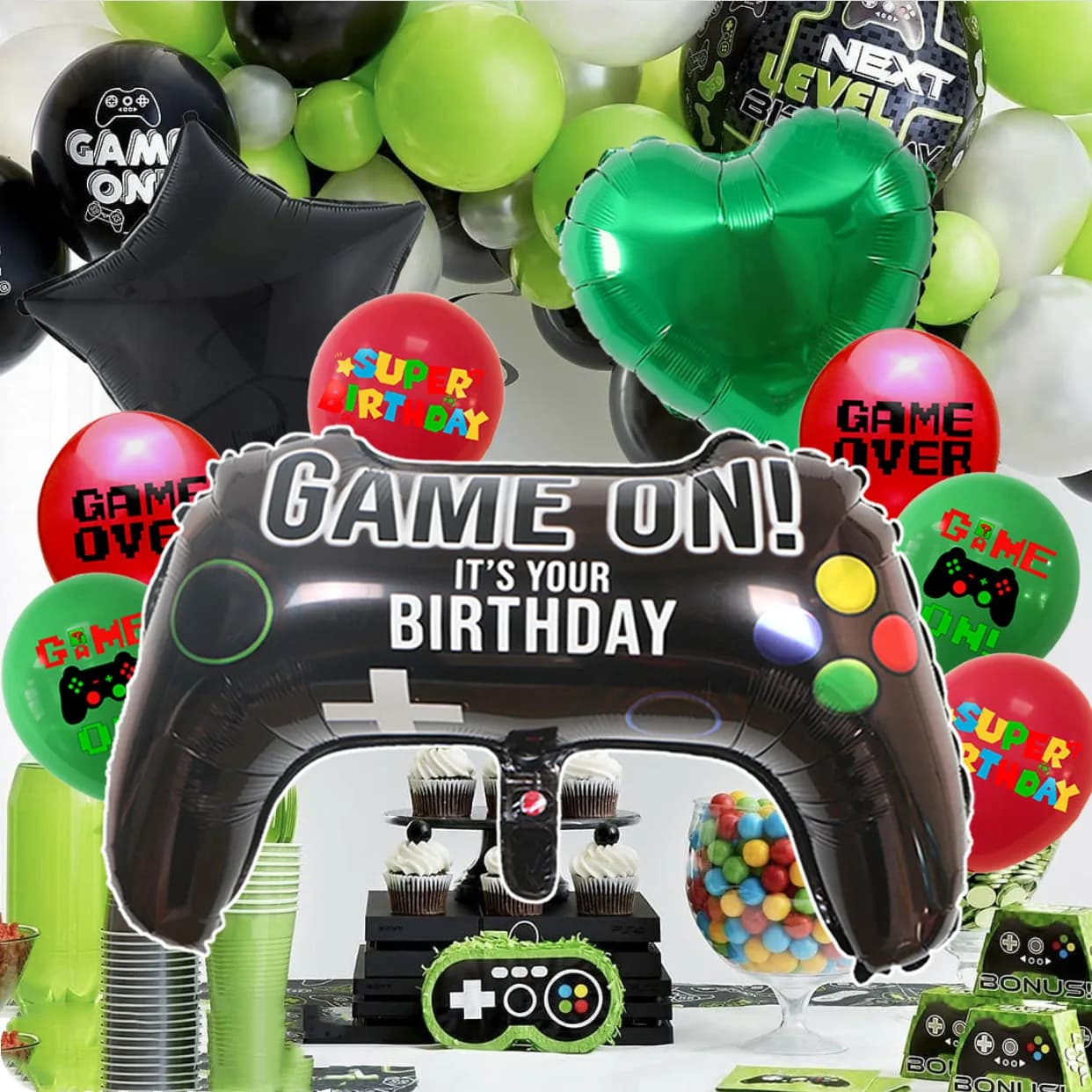Manette de jeu 23ingh pour fête d'anniversaire, ballon numérique en aluminium, décorations en Latex, vert et noir, nite