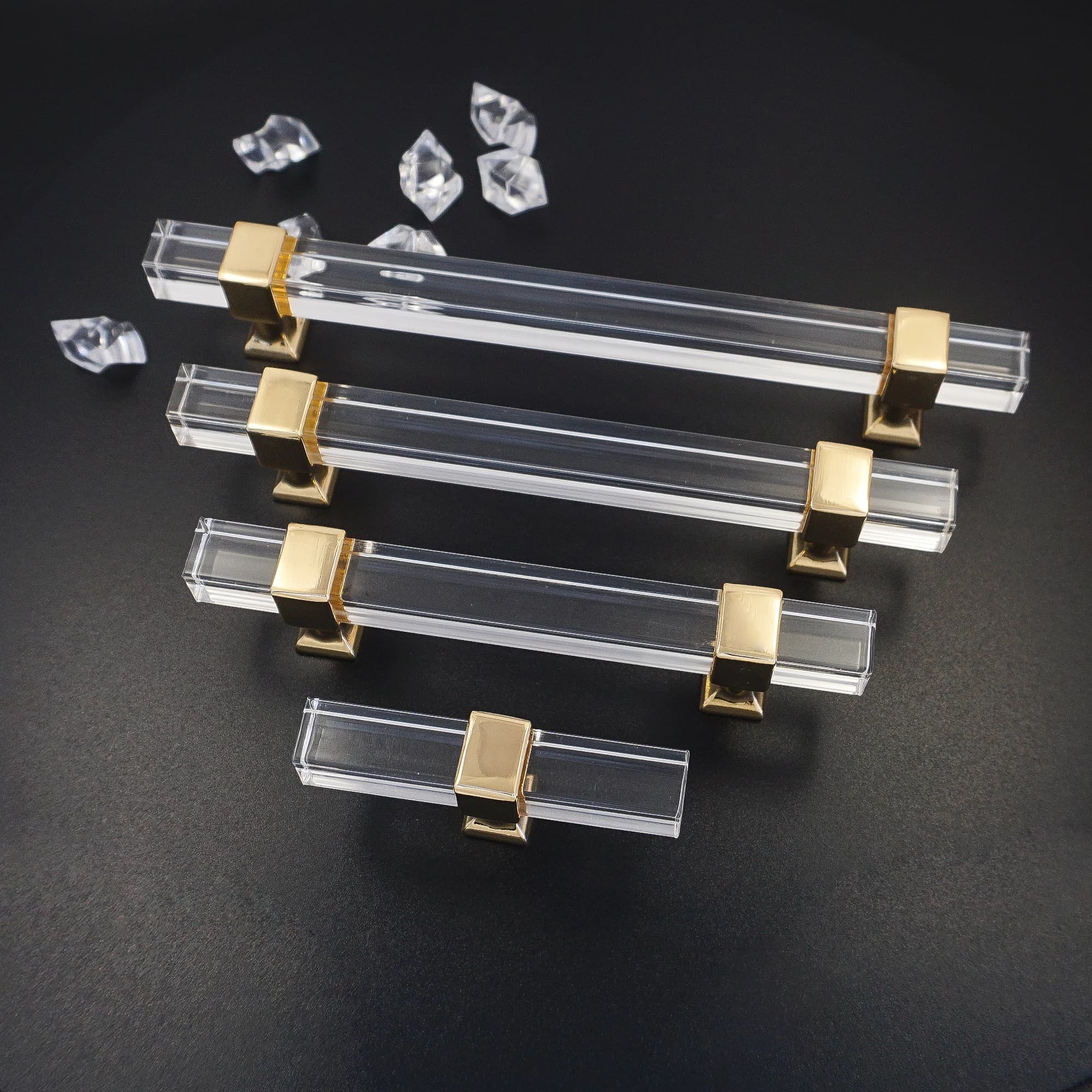 Poignées longues carrées transparentes en acrylique pour armoires, boutons de porte de placard en or et argent, poignées de garde-robe modernes, quincaillerie de meubles