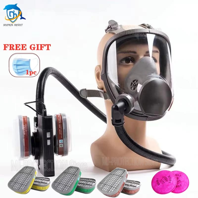 Masque à gaz électrique anti-éclaboussures pour peinture, pesticides et produits chimiques, avec ventilateur intégré