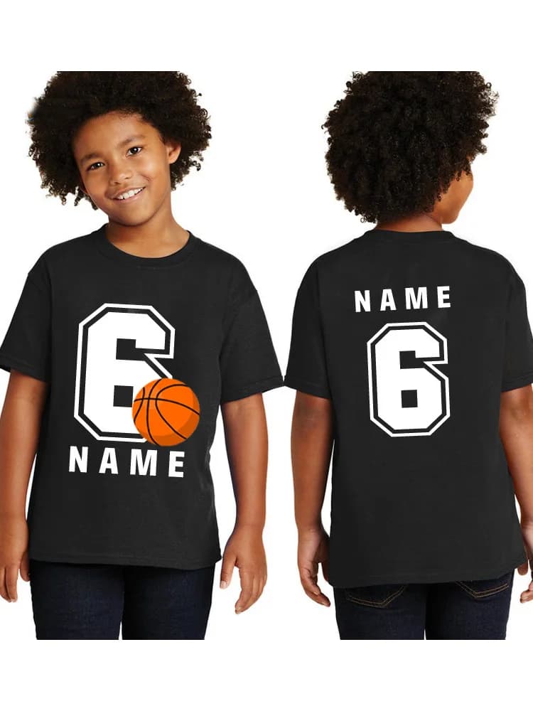 T-shirt de sport personnalisé pour enfants, vêtements de basket-ball pour enfants, t-shirt d'anniversaire pour garçons et filles, vêtements d'été pour bébé, nom et numéro