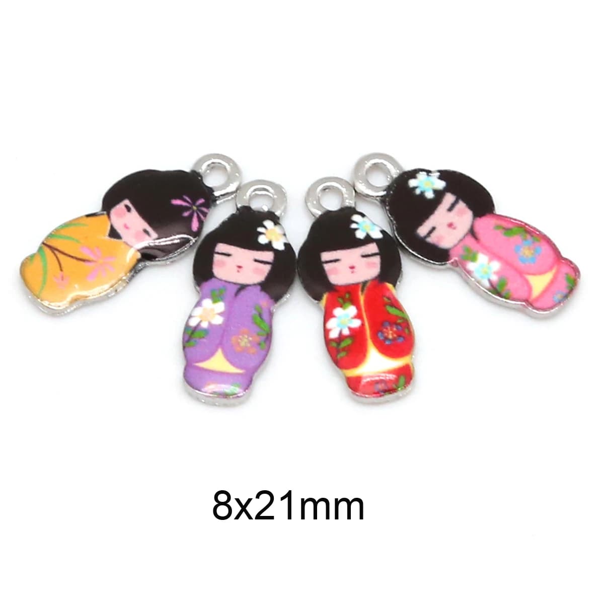 Nouveauté collier pendentif poupée japonaise émail breloques 2-4 pièces 8x21mm galvanoplastie plaqué Rhodium utilisé pour accessoire de bijoux