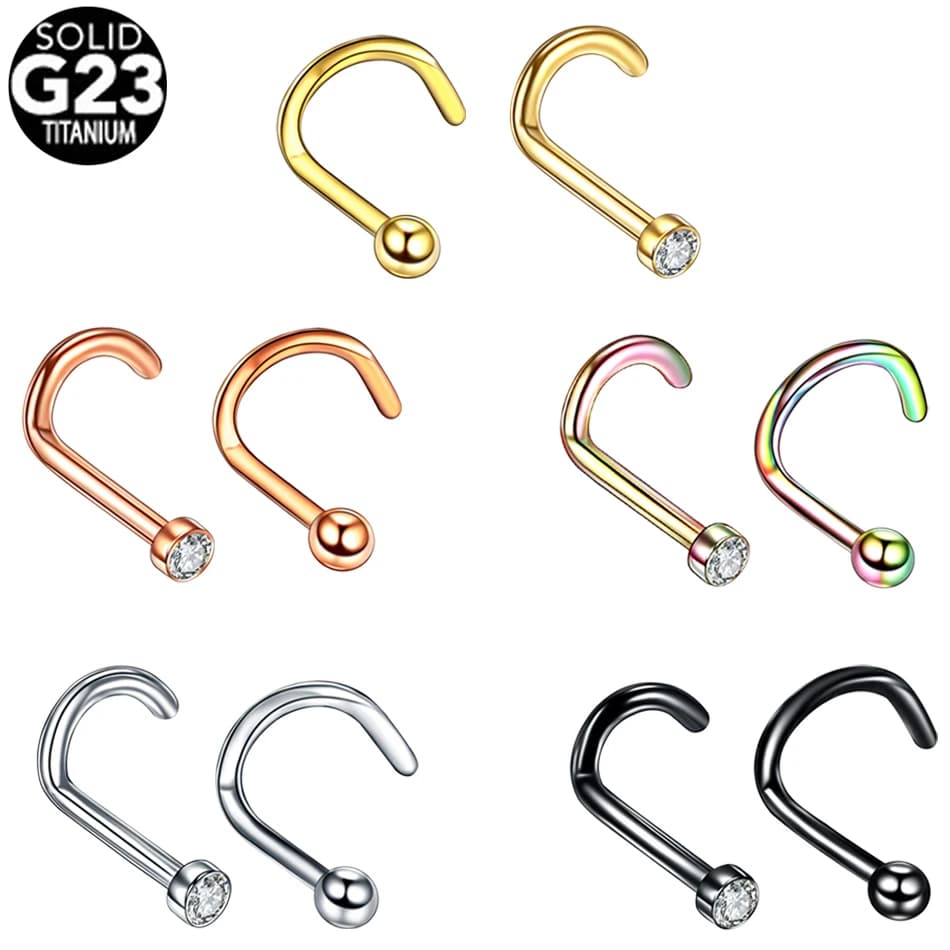 1 pièce G23 titane cristal nez Stud Piercing 18G 20G nez vis Nazir Piercing narine boucle d'oreille nez anneau CZ bijoux de corps