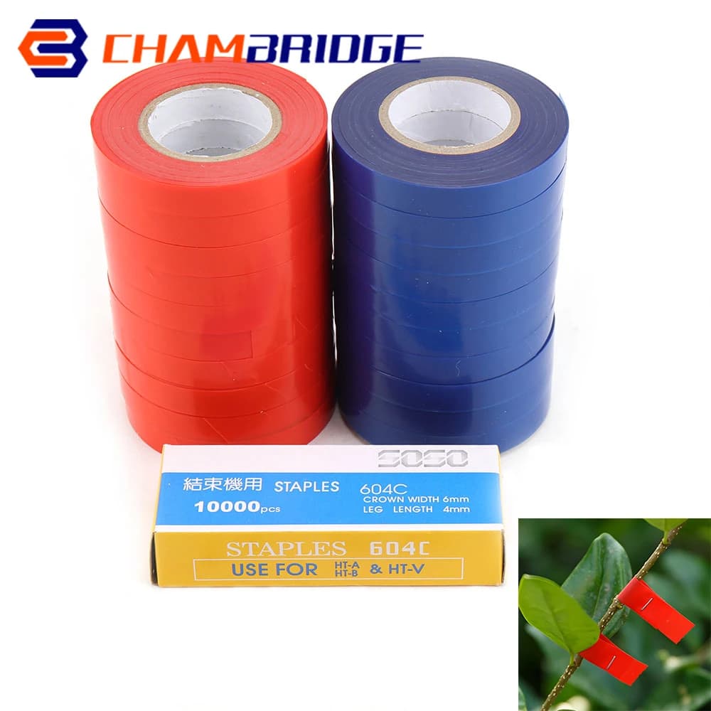 Bande à cravate pour branches de plantes, outils de liaison à la main avec 1 boîte d'agrafes pour Machine à attacher les légumes et les arbres fruitiers, 10/20 pièces