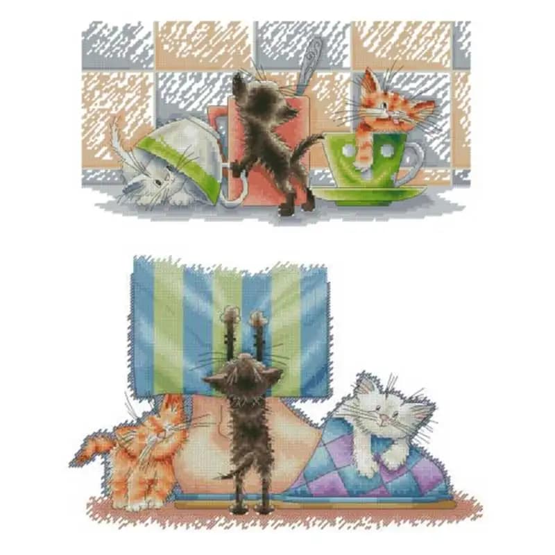 Trois modèles de chatons mignons comptés 11CT 14CT 18CT, ensembles de points de croix, Kits de points de croix faits à la main, broderie, artisanat de couture
