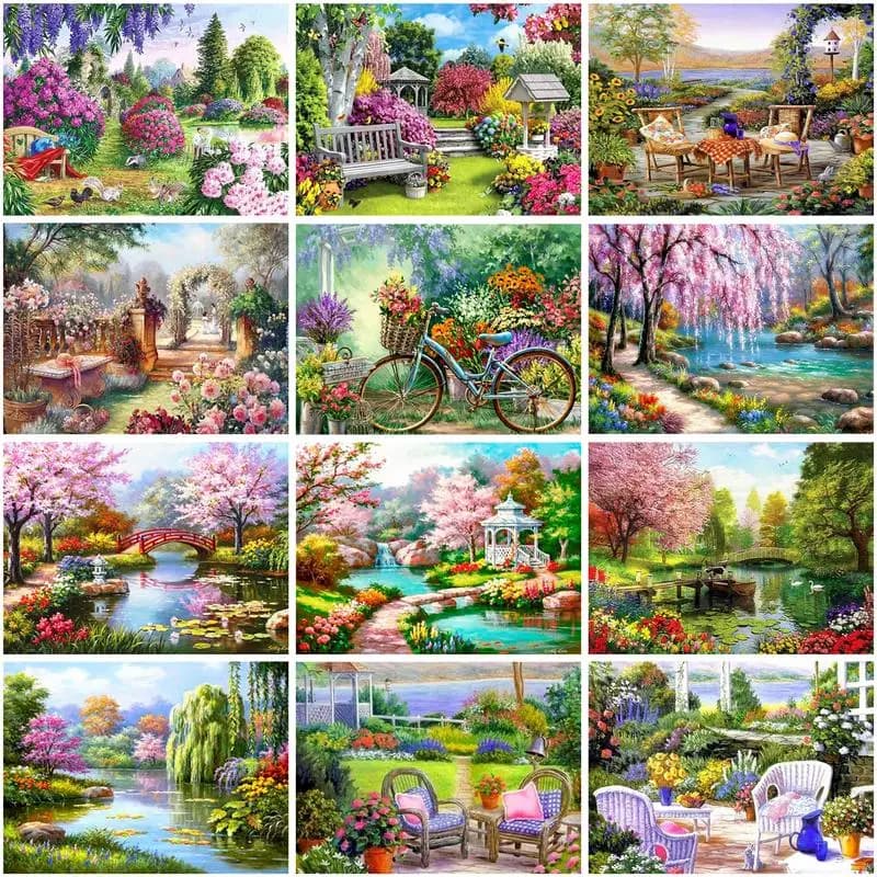 RUOPOTY-Peinture au diamant de printemps, broderie au diamant carré complet, paysage de fleurs, point de croix, kit d'artisanat en mosaïque, décoration de la maison