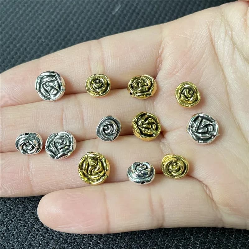 25 pièces 8mm-10mm trou droit Rose fleur bricolage Bracelet fait à la main pièce de connexion vente en gros bijoux accessoires