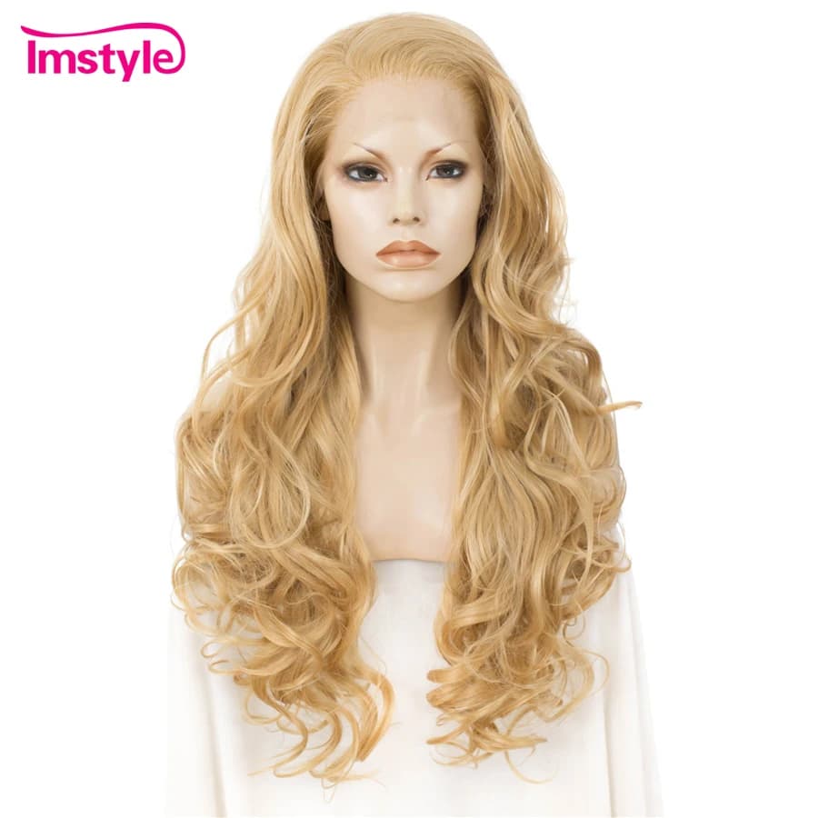 Imstyle-Perruque synthétique longue et ondulée pour femme, cheveux naturels, blond, fibre de degré de chaleur, cosplay