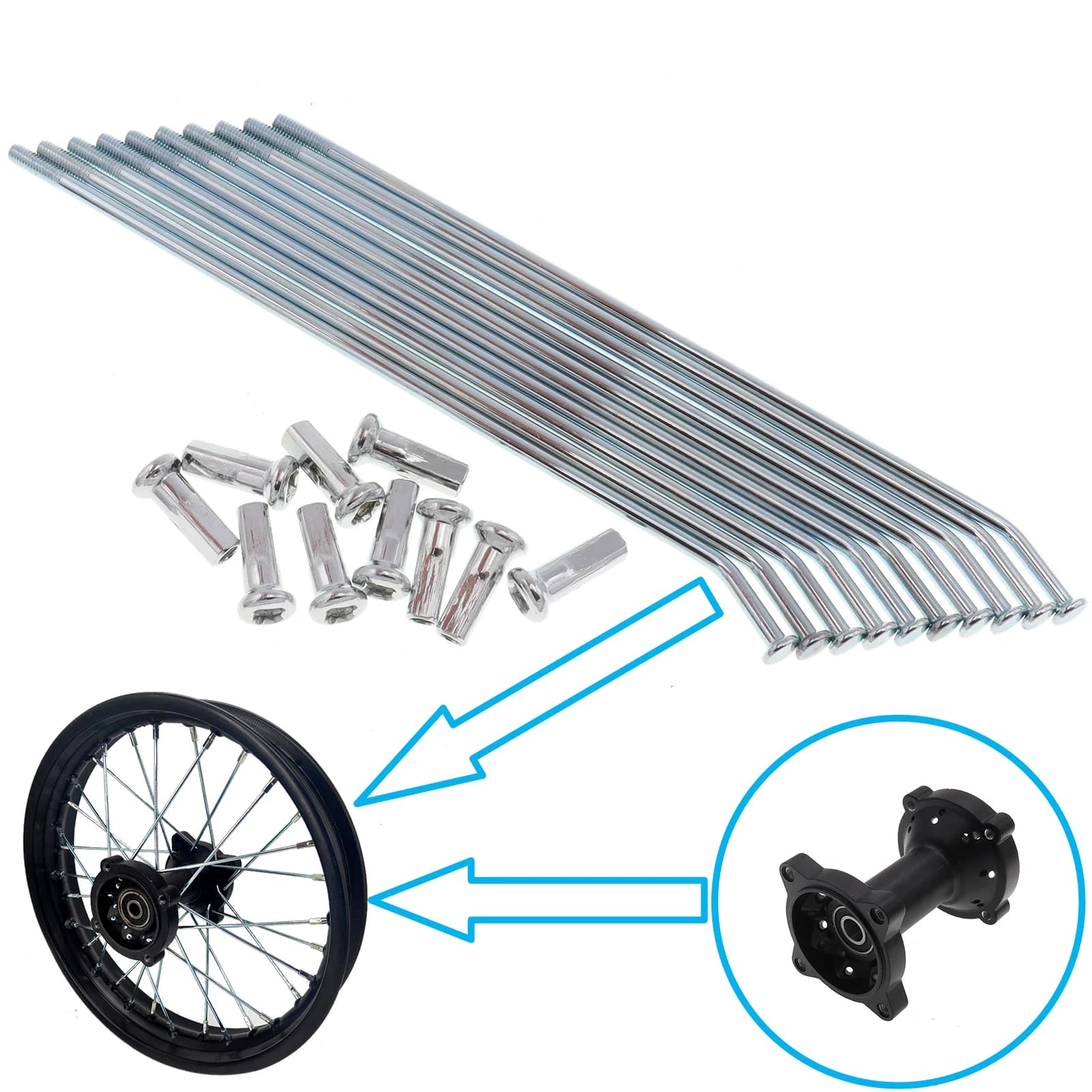10 pièces/ensemble 10 "12" 14 "16" 17 "19" rayons de roue de moyeu de jante avant ou arrière pour XR CRF BBR Dirt Pit Bike