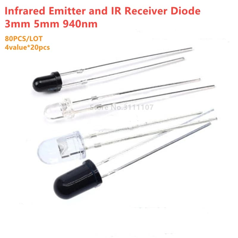 80 pièces 3mm 5mm 4 valeur 940nm LED émetteur infrarouge et récepteur IR Diode IR LED Kit de diodes