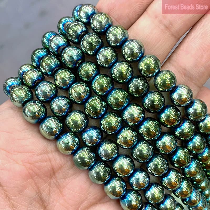 Perles rondes en hématite verte lisse, 2/3/4/6/8/10mm, amples, pierre naturelle, accessoires de Bracelet pour la fabrication de bijoux, 15''