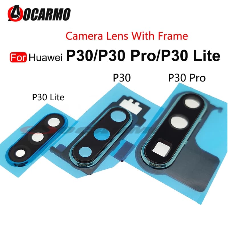 Lentille en verre de caméra arrière avec support de cadre de couverture arrière et autocollant adhésif pour pièce de rechange Huawei P30 Pro P30 Lite