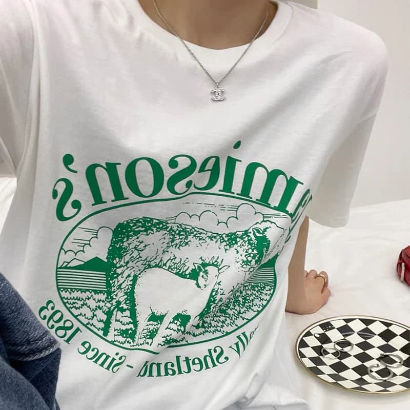 T-shirt à manches courtes pour femmes, haut punk Jamieson Sheep At, t-shirts vintage, vêtements sauvages de dessin animé papillon, grande taille, été