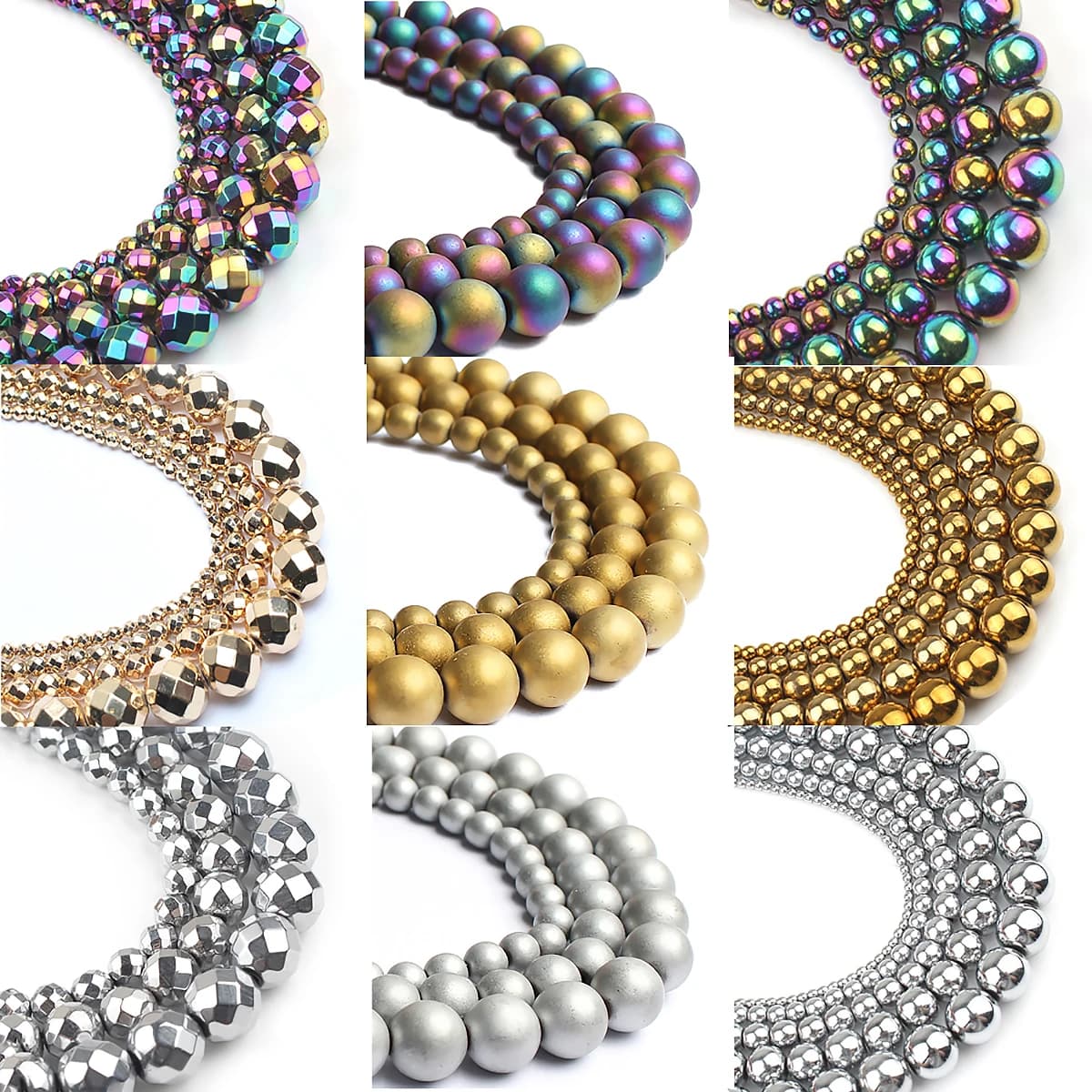 Perles en pierre naturelle, couleur or noir, arc-en-ciel, hématite, bijoux pour bracelet, résultats de fabrication de bijoux, 2/3/4/6/8/10/12mm