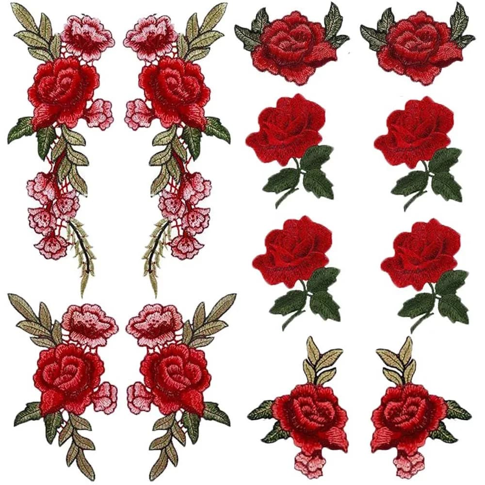 Patch de fleur de Rose rouge cousu sur tissu, Badge brodé, appliques florales, patchs décoratifs pour Scrapbooking