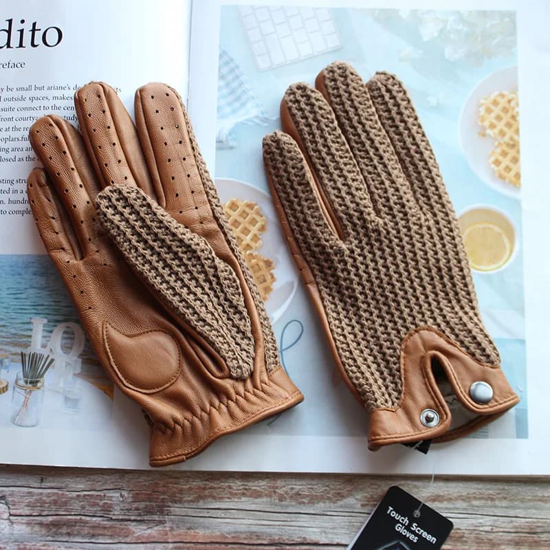 Gants de conduite pour hommes en cuir neuf de haute qualité, antidérapants, compatibles avec les écrans tactiles, en peau de mouton tricotée, respirants, pour la moto